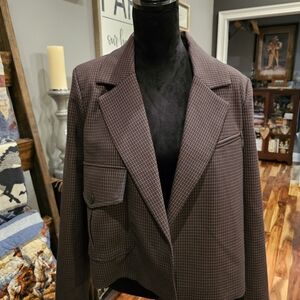 Women House of Harlow 1960 Brown Plaid Blazer, Size L - NWT